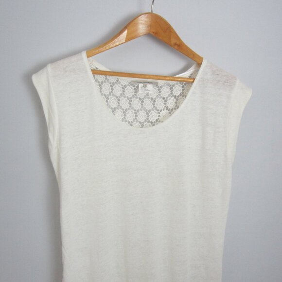 Gerard Darel Womens M Ivory Cap Sleeve Linen Knit Shirt Floral Cotton Lace Back - Picture 10 of 11